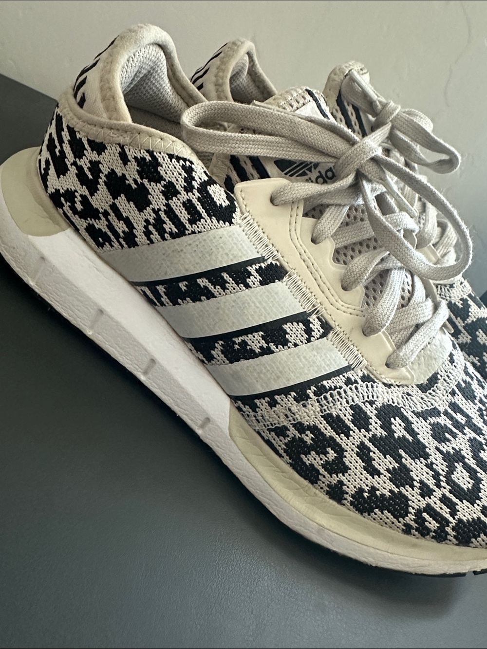 adidas Black & White Patterned Knit Sneakers